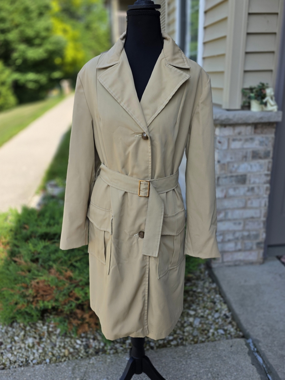 Vintage 70s Beige Belted Wamsutta Fabric Rain Coat Utility Trench M